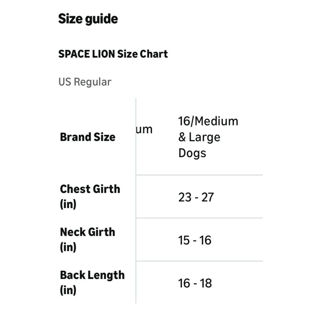 SPACE LION Dog Puffer Jacket Khaki Size 16/XL New With Tags